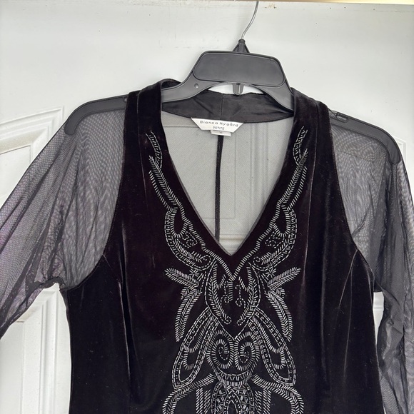 Beaded Black Mesh Long Sleeve Top Size 10 - Picture 2 of 9